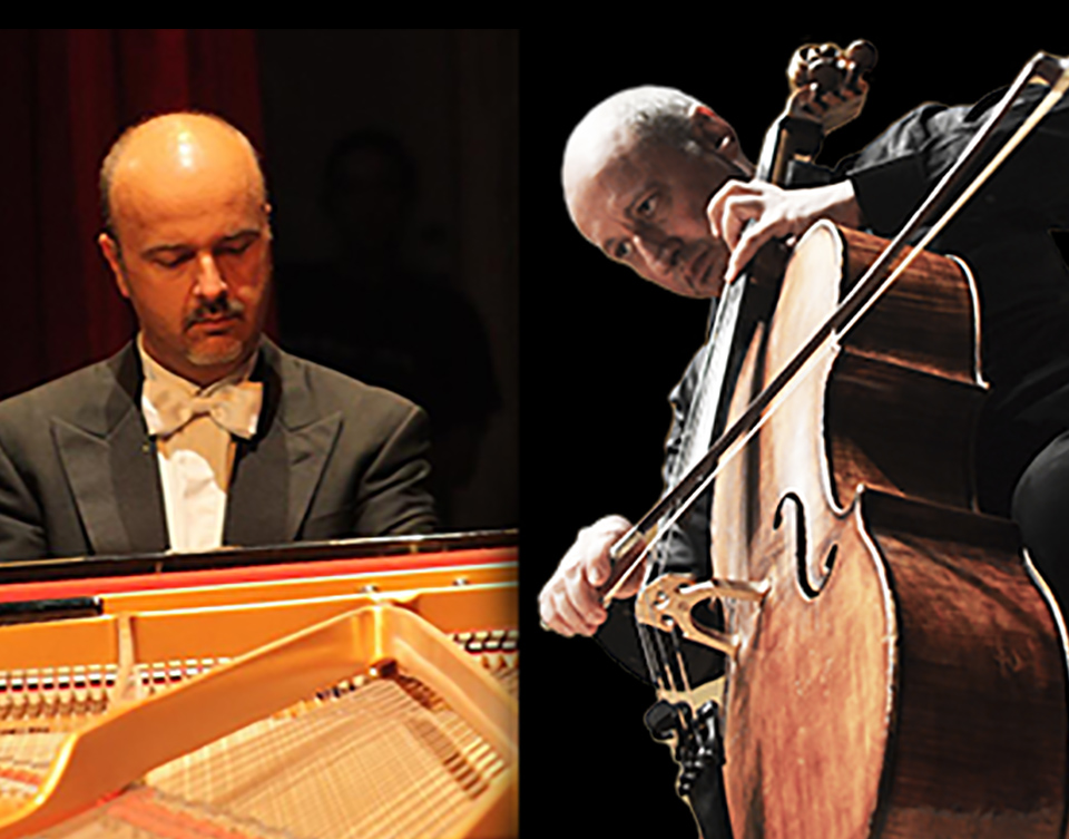 Misha Quint, cello, and Antonio Di Cristofano, piano, perform Shostakovich at the Outstanding Guest Artist Series at InterHarmony International Music Festival in Acqui Terme, Piedmont, Italy   